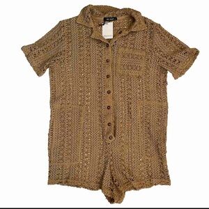 Olivaceous Women’s Taupe-Brown Crocheted Shift Romper Size L With Pocket